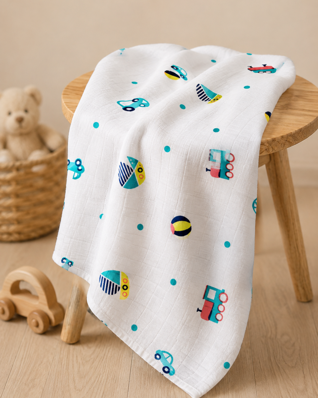 Muslin Bath Towel - Cars and Ball