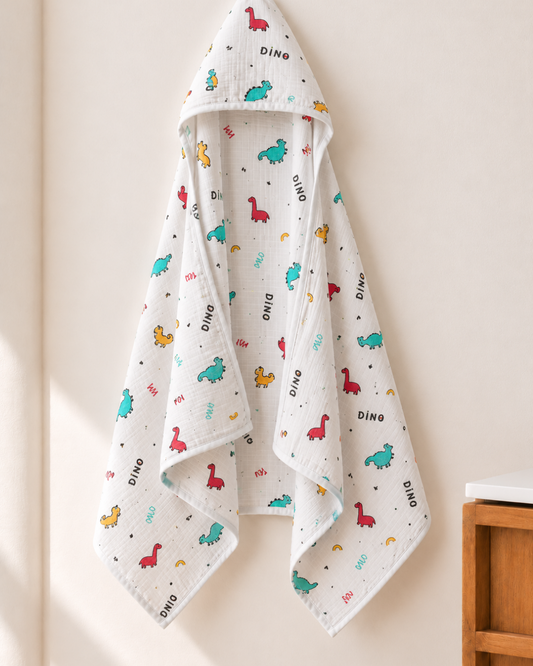 Muslin Double Layer Cap Towel- Dino