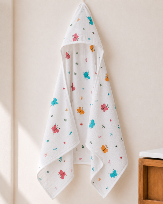 Muslin Double Layer Cap Towel- Butterfly