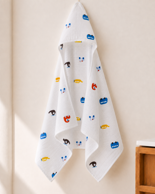 Muslin Double Layer Cap Towel- Helicopter