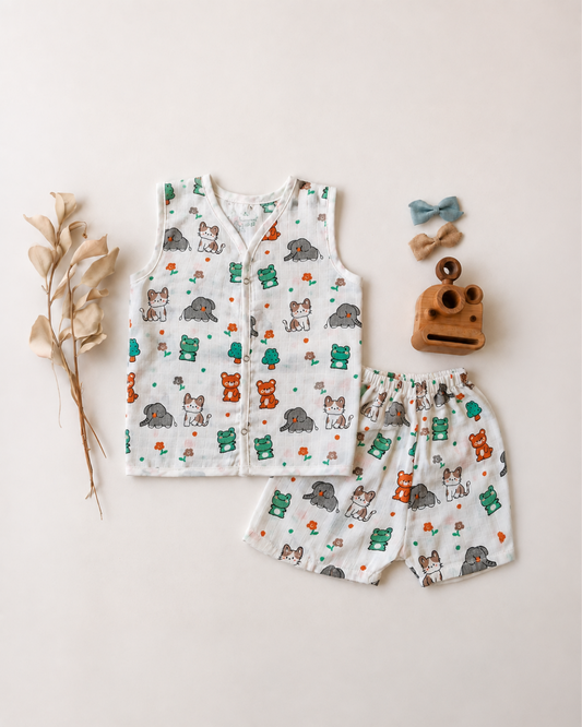 Muslin Jabla sets Frog & Cat